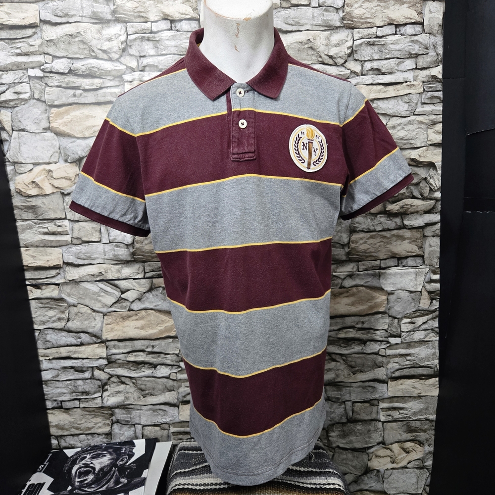 Aeropostale Gray and Maroon Polo Shirt with Yellow Accents